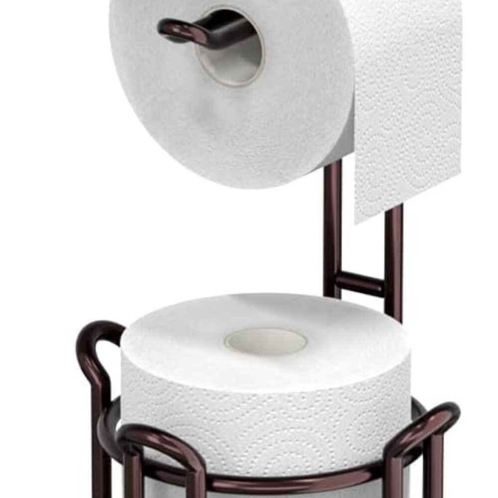 Rustproof Bronze Toilet Paper Holder Stand with Extra Storage for Home Bathrooms